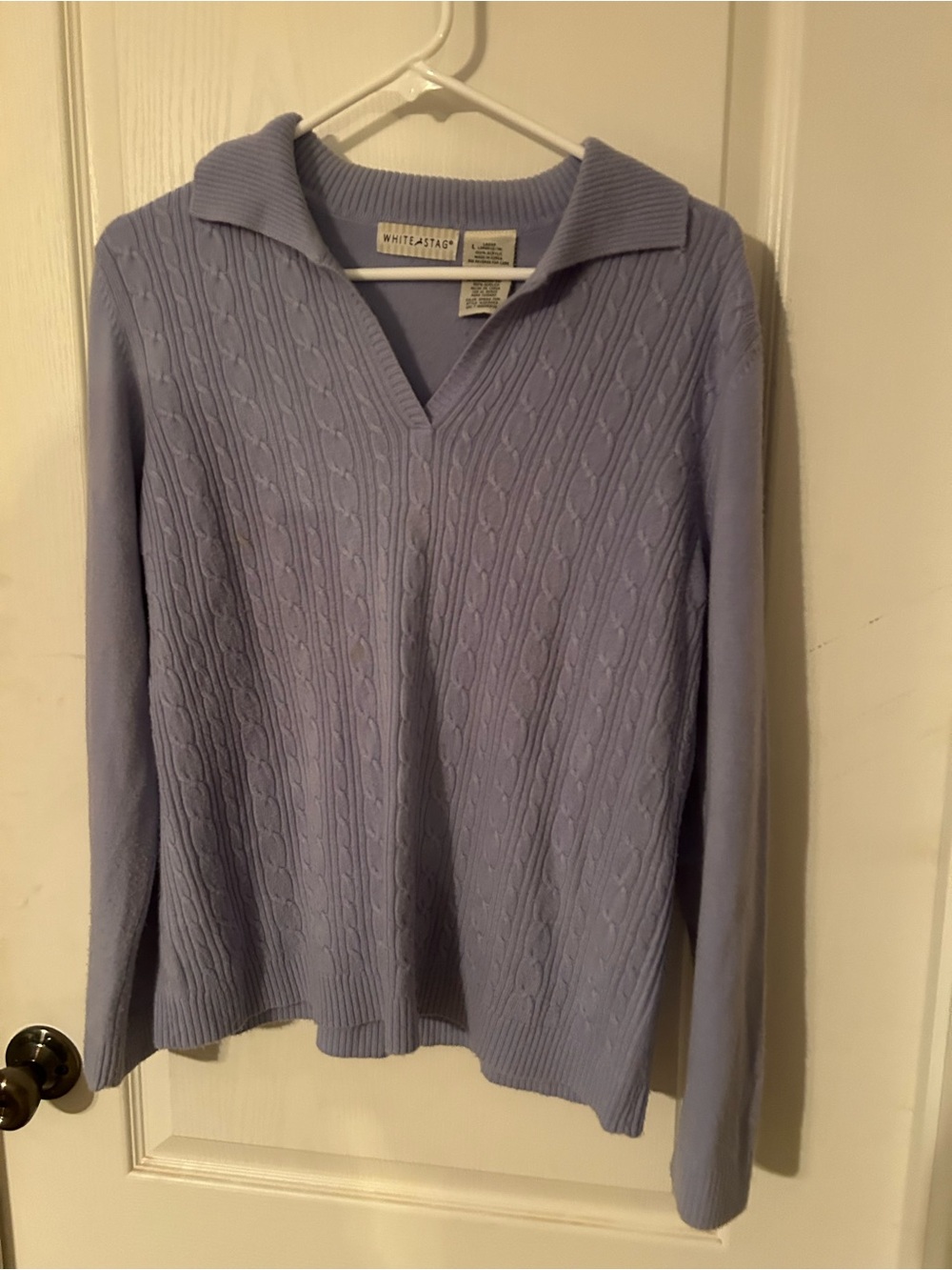 White Stag Lavender Cable Knit V-Neck Sweater
